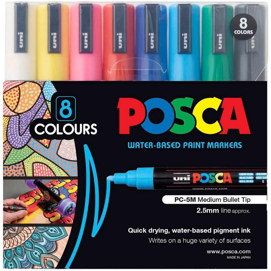 POSCA Paint Marker Set, 8-Color PC-5M Medium Metallic Color Set